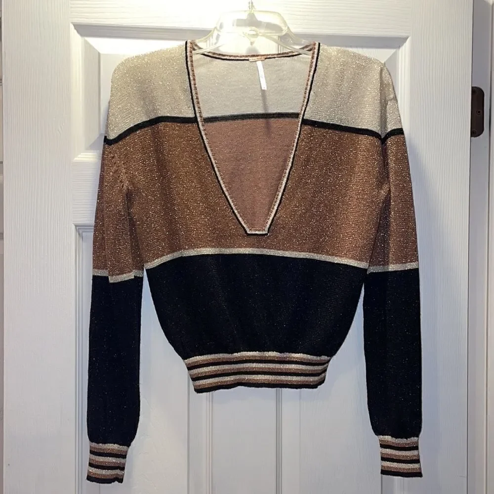 Free People Rose Gold Dust Plunging V sweater